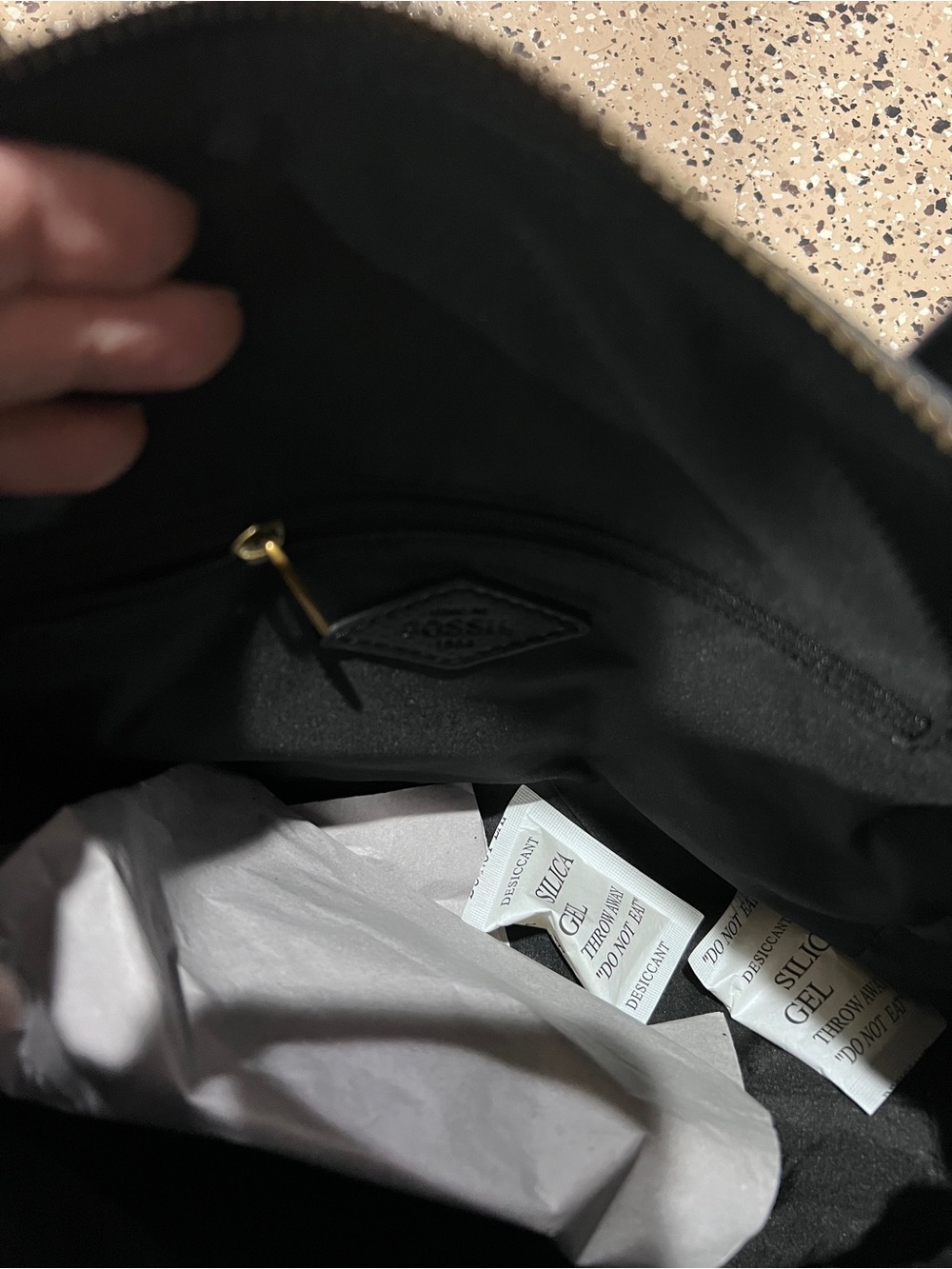 Fossil Black Pebbled Leather Satchel with Gold Hardware - Picture 4 of 4